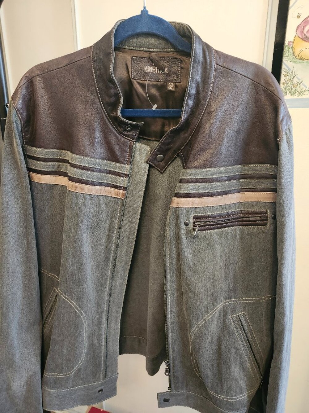 JEANS AND LEATHER JACKET  GREEN SIZE XXL